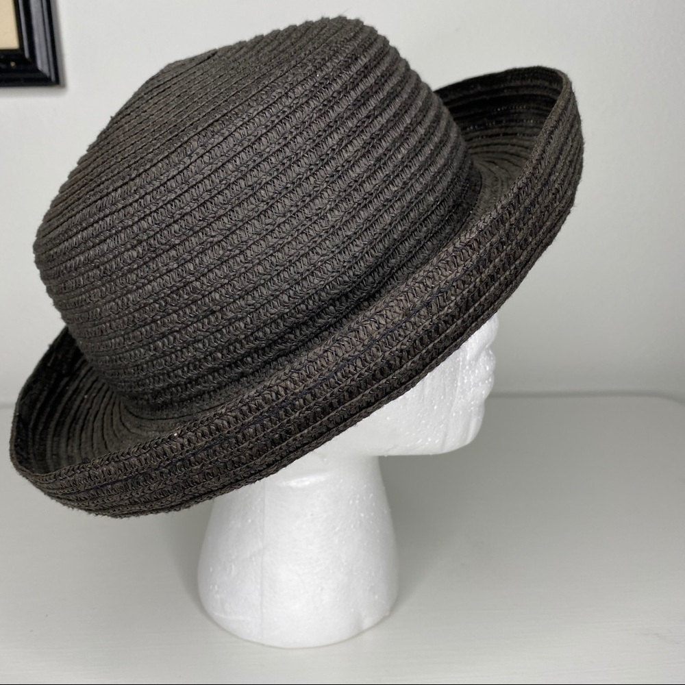 Black Raffia Boater Fedora Hat woven - Picture 5 of 8